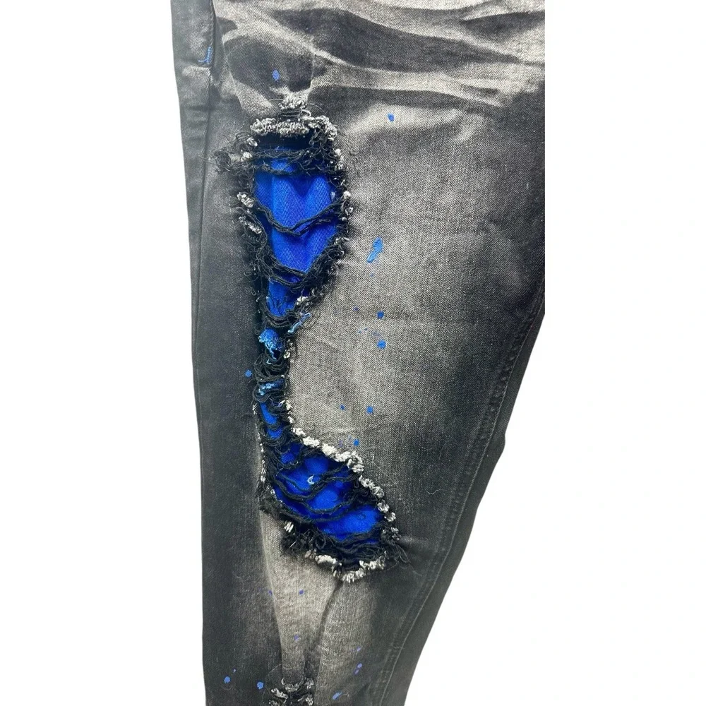MAKOBI M1969 BONDI SHREDDED JEANS - (BLACK/ Blue) Size 36‎ x 32